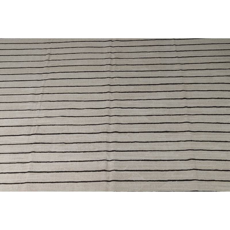 Hand Woven Oriental Cotton Carpet Modern All-Over Beige & Ivories Kilim Area Rug - 13' 3'' X 10' 1''