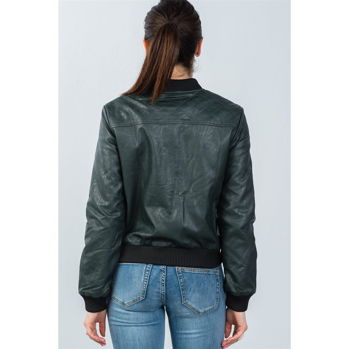 Shop Ladies Fashion Fully Lined Peacock Pleather Bomber Jacket