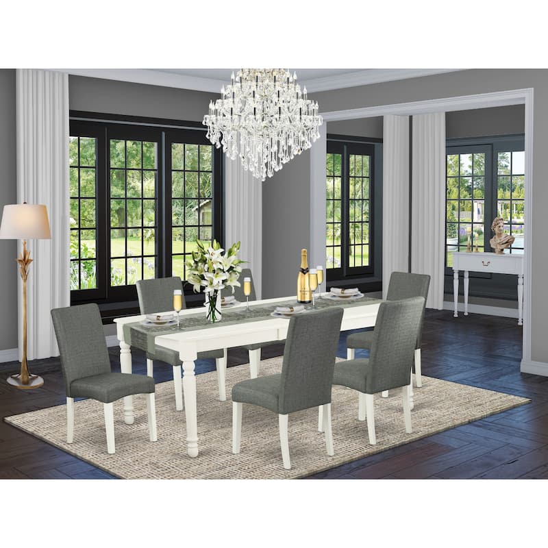 East West Furniture Dining Set- a Rectangle Dining Room Table and Gray Linen Fabric Chairs, Linen White (Pieces Options) - DODR7-LWH-07
