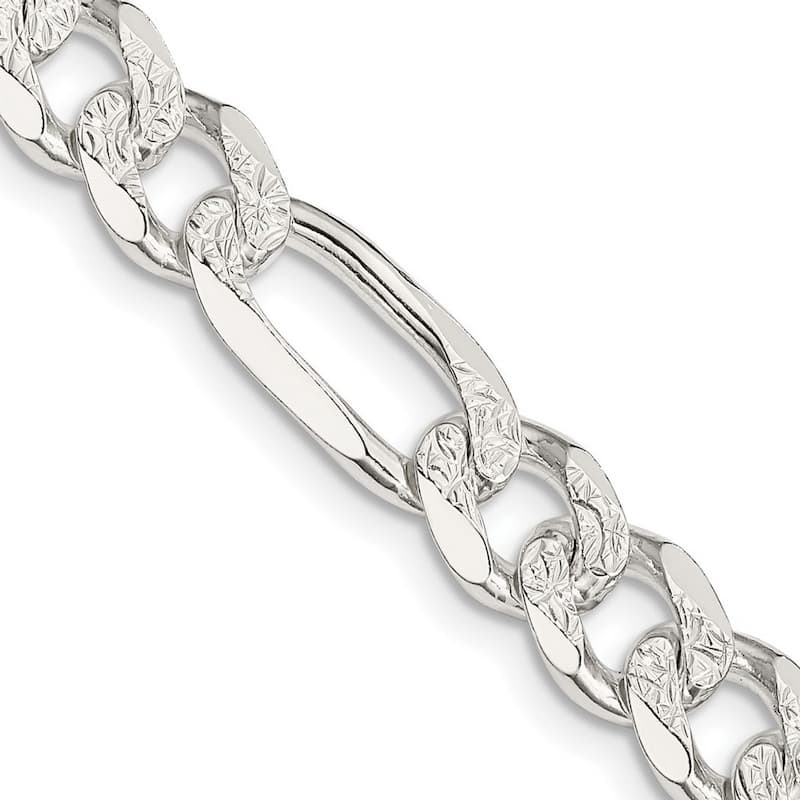 Curata 925 Sterling Silver 8mm Pave Flat Figaro Chain Necklace For Men