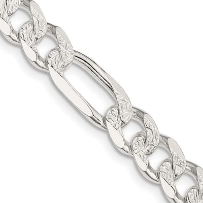 Curata 925 Sterling Silver Solid 8mm Pave Flat Figaro Chain for Men