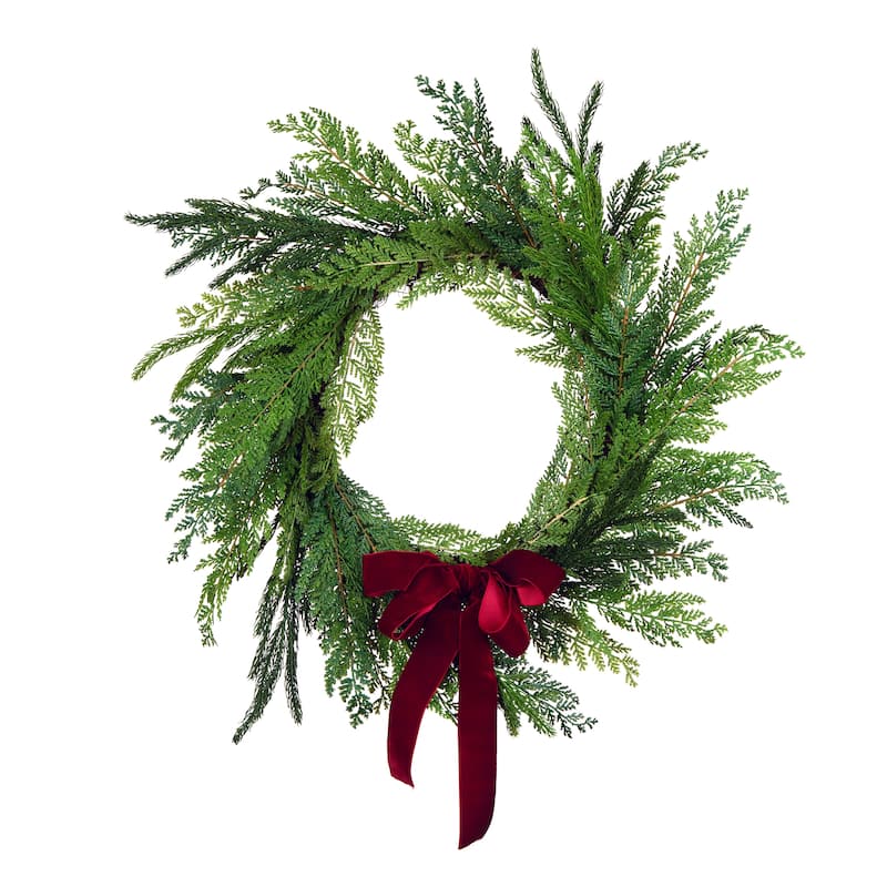 National Tree Company 2 ft. Artificial Christmas Cottage Wreath, Red Bow - 2 ft