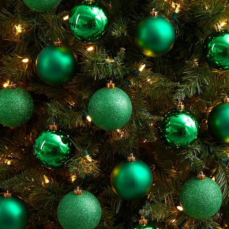Shatterproof 3-Finish Christmas Ball Ornaments - 3" (80mm) - Green - 20ct