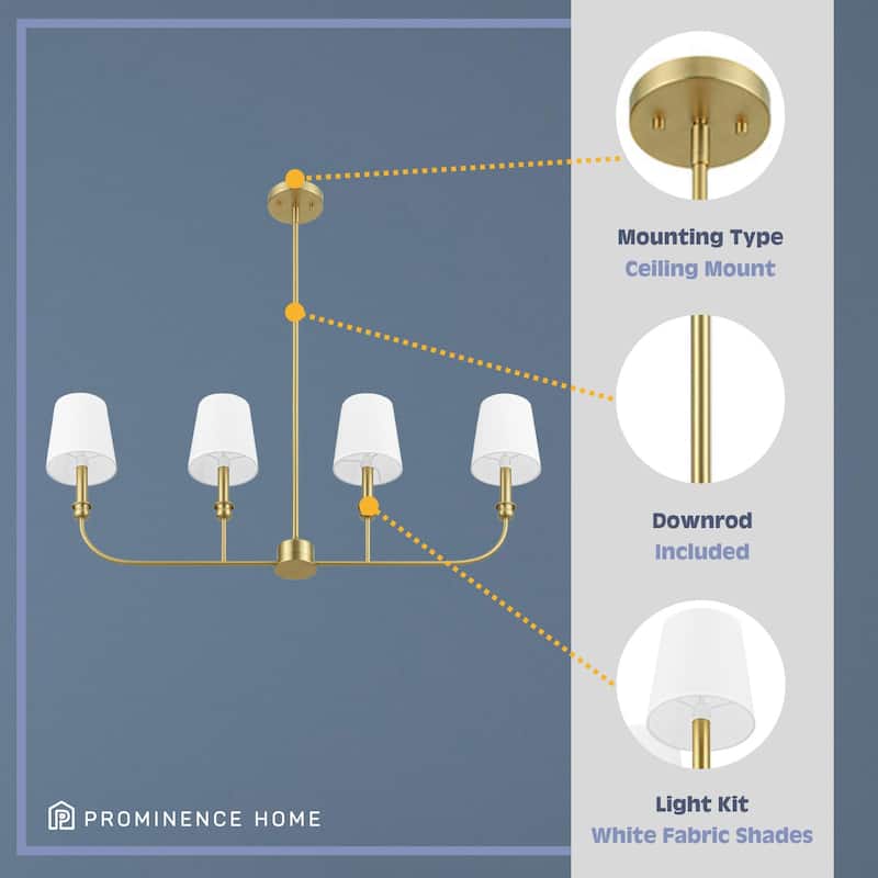 Prominence Home Billet 4-Light Linear Chandelier with Fabric Shades