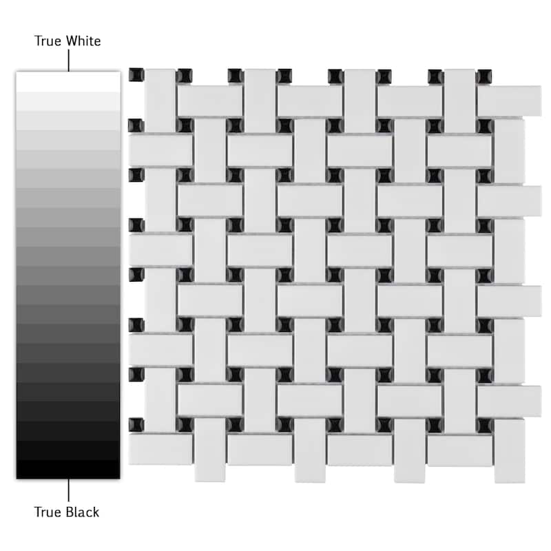 SomerTile Metro Basketweave Matte White with Black Dot 11.75" x 11.75" Porcelain Mosaic Tile