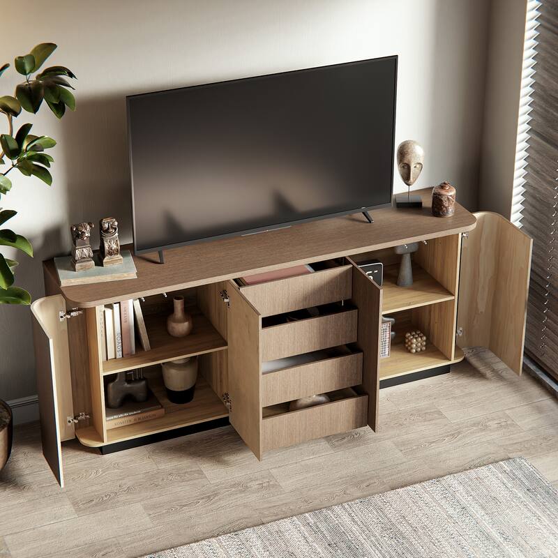 Light Oak Sideboard Buffet Cabinet with 4 Drawers & 2 Doors, Push-to-Open System, Waterproof Surface & Anti-Tip Kit Dresser