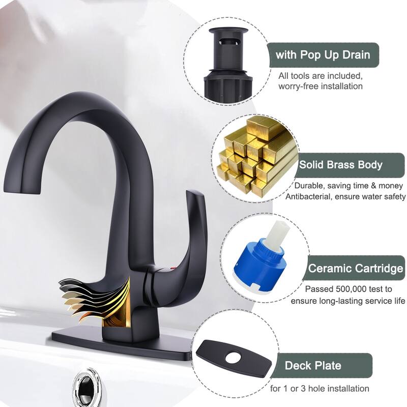 WOWOW Single Handle Gooseneck Bathroom Faucet with Deckplate Included