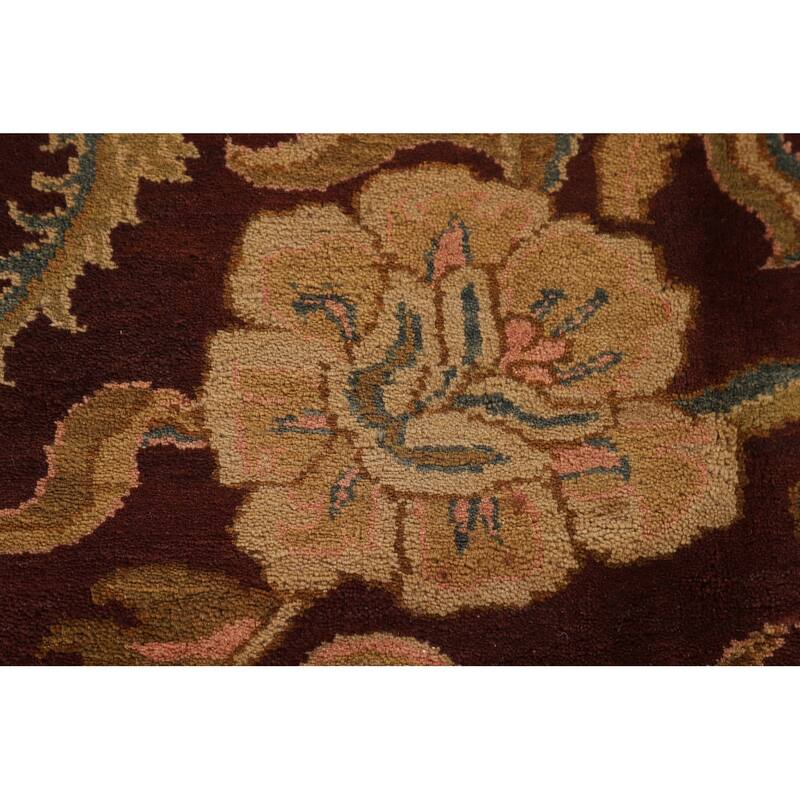 Burgundy Floral Agra Indian Area Rug Handmade Wool Carpet - 7'11"x 9'11"