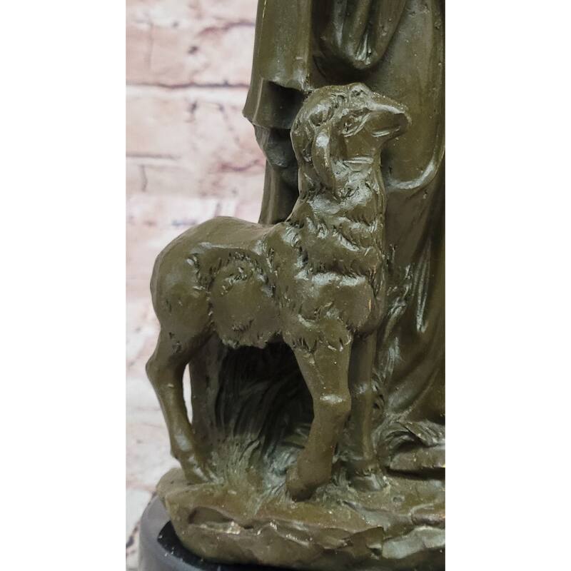 Jesus As Shepherd With Lambs Bronze Sculpture - Religious Christian Art