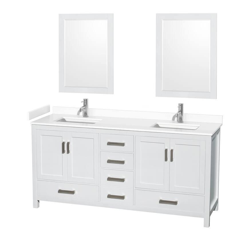 Sheffield Double Bathroom Vanity Set, Cultured Top, 24-Inch Mirrors - 72-Inch Double - White, White Cultured Marble Counter