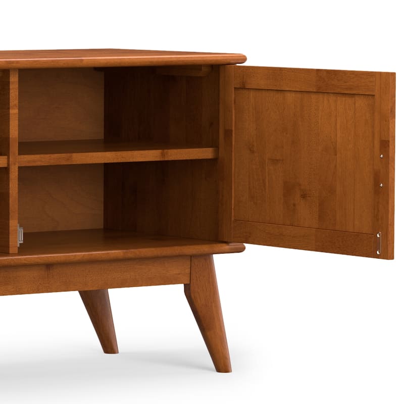 WYNDENHALL Tierney SOLID HARDWOOD 72 inch Wide Modern TV Media Stand in Teak Brown For TVs up to 80 inches