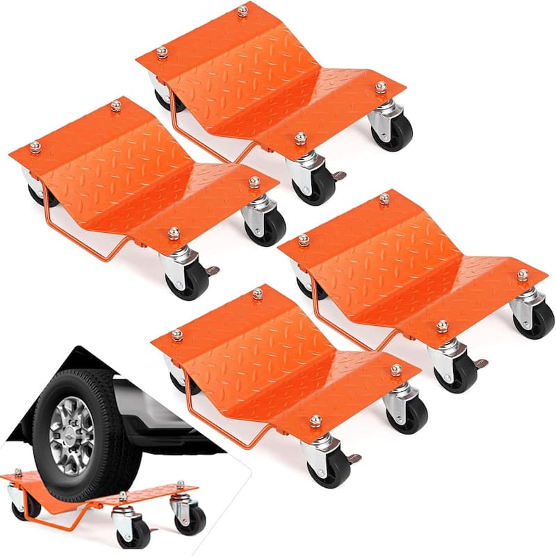4-Pack Heavy-Duty Car Wheel Dolly Set 6000-lb Capacity per Dolly Dual-Lock Brakes and Lockable Casters Orange - Orange