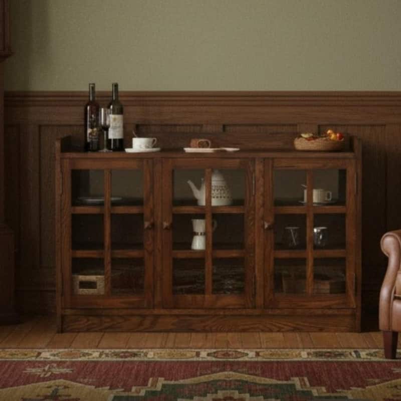 Mission Oak 3 Door Console - Walnut Stain