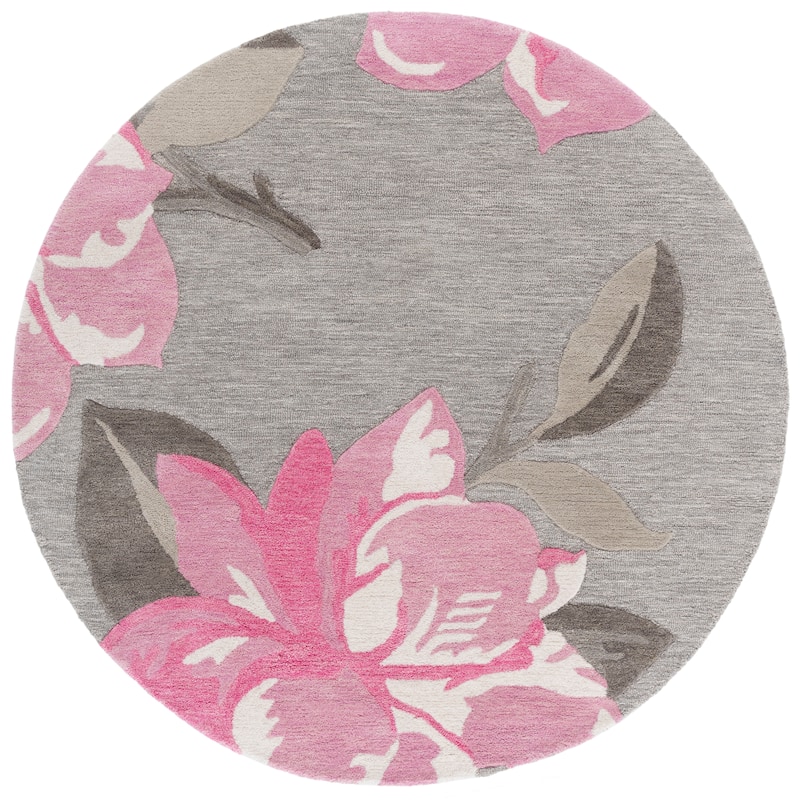 SAFAVIEH Handmade Jardin Milija Floral & Botanical Rug - 6' Round - Grey/Pink