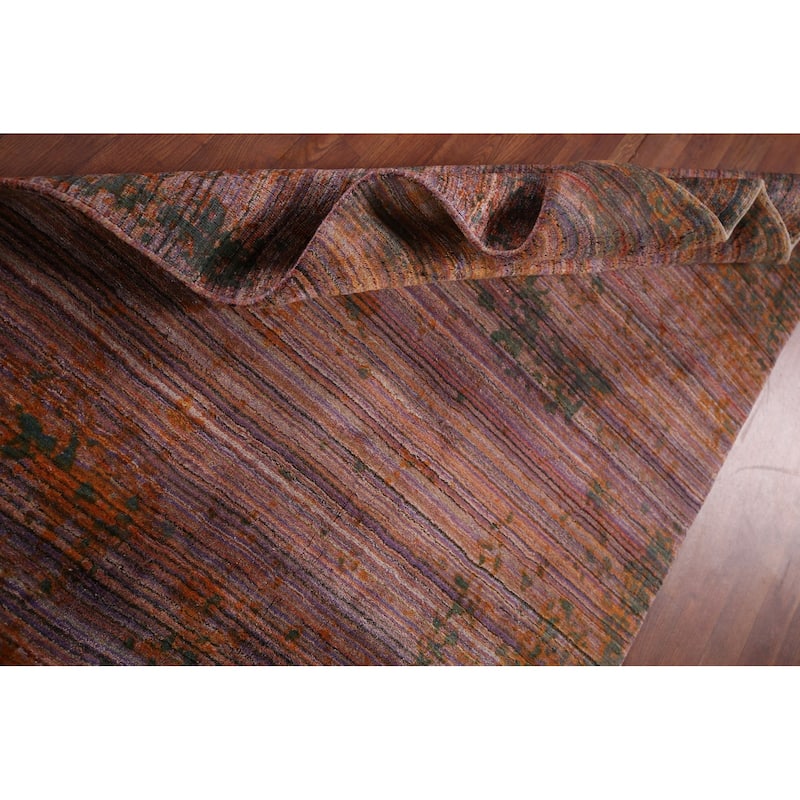 Contemporary Striped Abstract Foyer Rug Hand-Knotted Wool Carpet - 4'0"x 5'9"