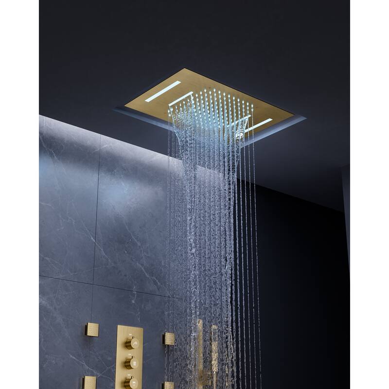 64 Color LED Mood Lighting Thermostatic Shower System with Slide Bar, 23" x15" Bathroom Shower Faucet Set - 22"x15"