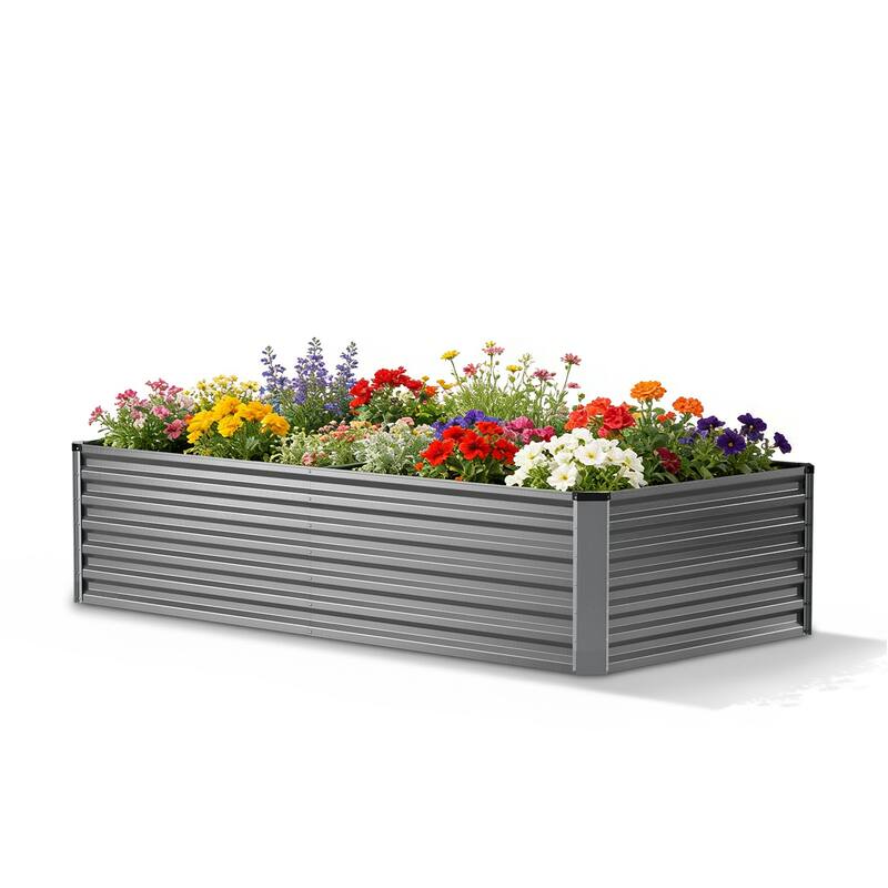 Meyreso 8ft x 4ft x 2ft Galvanized Raised Garden Bed, Thick Metal Planter Box, Rust Proof, Weather Resistant, Open Base