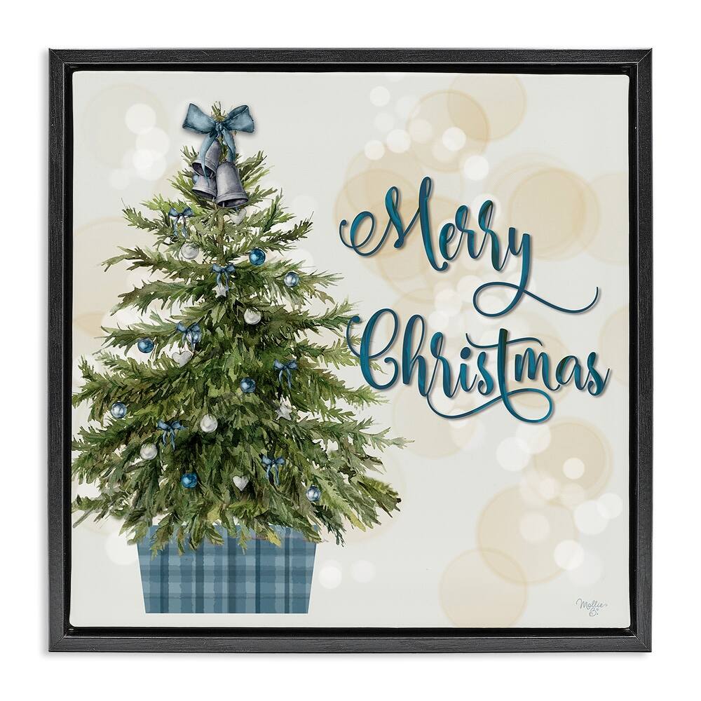 Stupell Christmas Tree in Plaid Stand Framed Floater Canvas Wall Art Design By Mollie B.