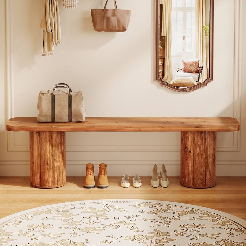 63" Solid Wood Extra Long Dining Bench, Kitchen Bench Entryway Accent Bench for Dining/Living Room Foyer Entrance Bedroom