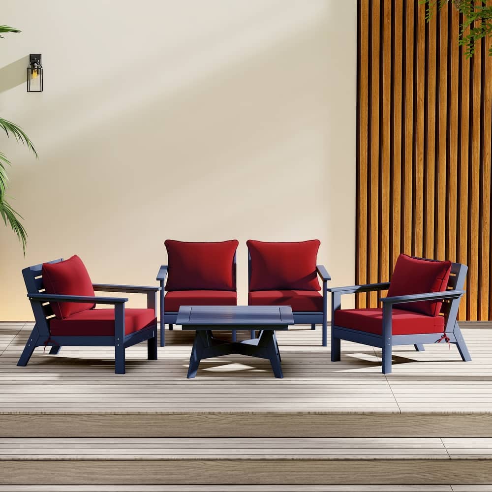 Birchwood All Weather HDPE Outdoor Patio Navy Blue Deep Seating Conversation Set (5-Piece Set)