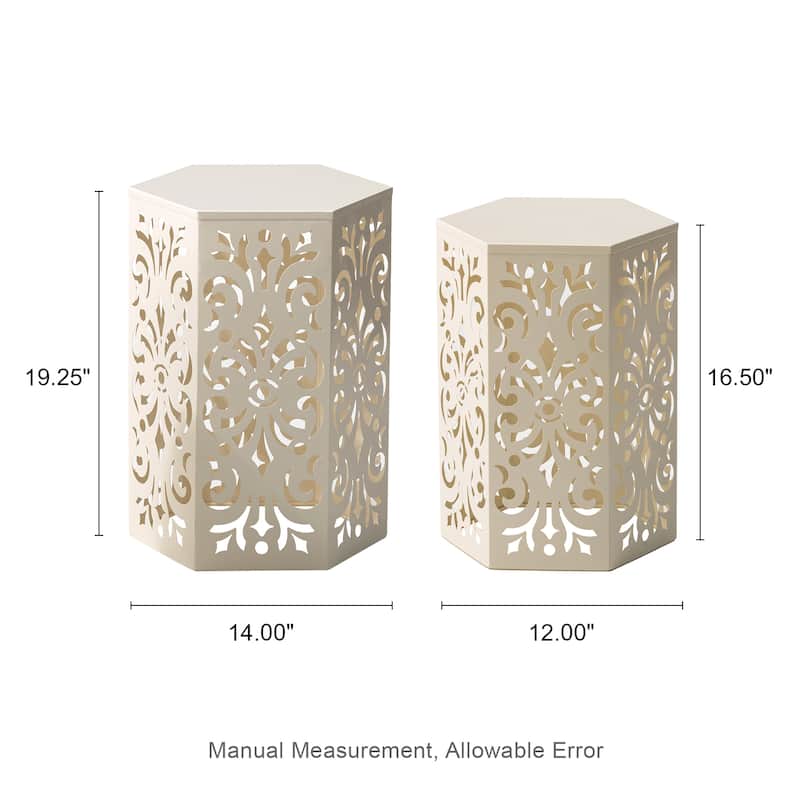 Glitzhome Set of 2 Floral Pattern Outdoor Table Garden Stool - 14"W x 14"D x 19.25"H
