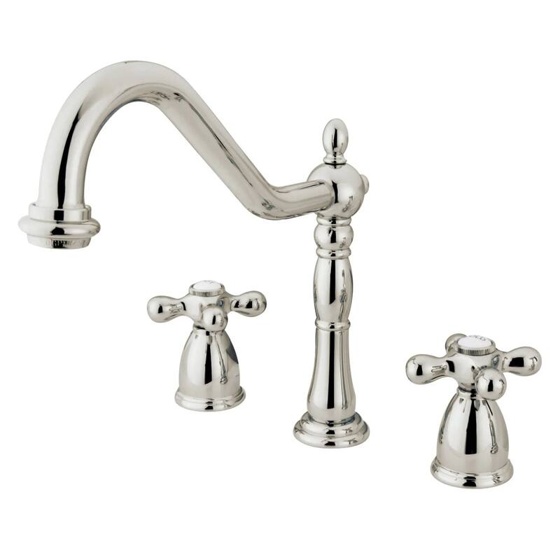 Kingston Brass Heritage Widespread Kitchen Faucet with Metal Cross