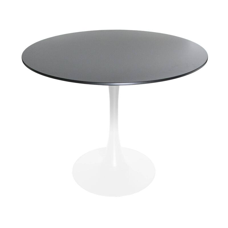 Bristol 35 Inch Mid Century Modern Round Dining Table, Wood Top & Glossy Iron Pedestal Base for Kitchen & Dining Room - White/Black