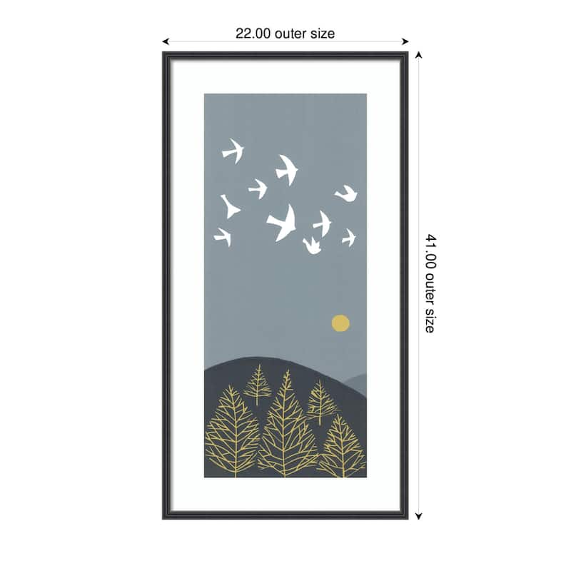 Kate and Laurel Framed Art Hilltop Flight Linocut Bird by Giuliana Lazzerini Lazzerini