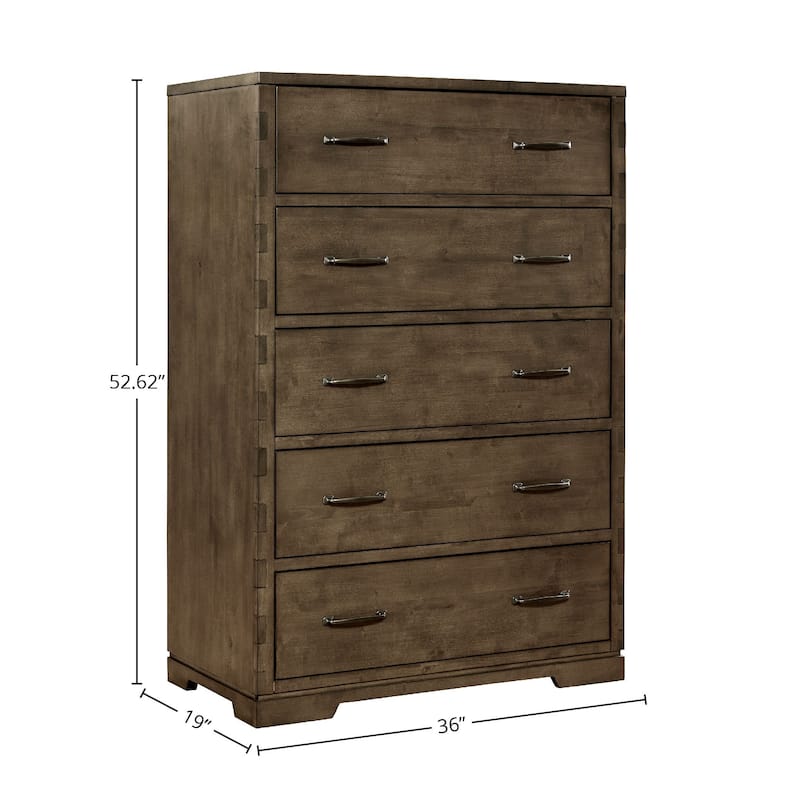 Dovetail 5-Drawer Contemporary Wood Chest, Graphite Gray