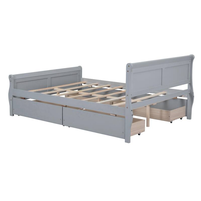 Wood Platform Bed with 4 Drawers and Streamlined Design