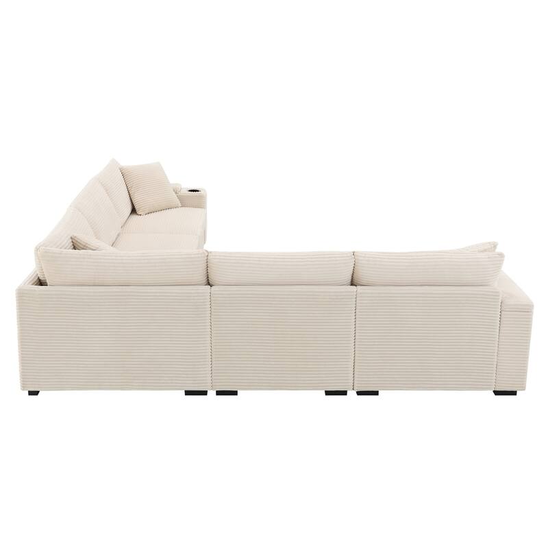106" Corduroy L-Shaped Sectional Sofa with USB Charger and Storage, 5-Seater, 330lb Capacity
