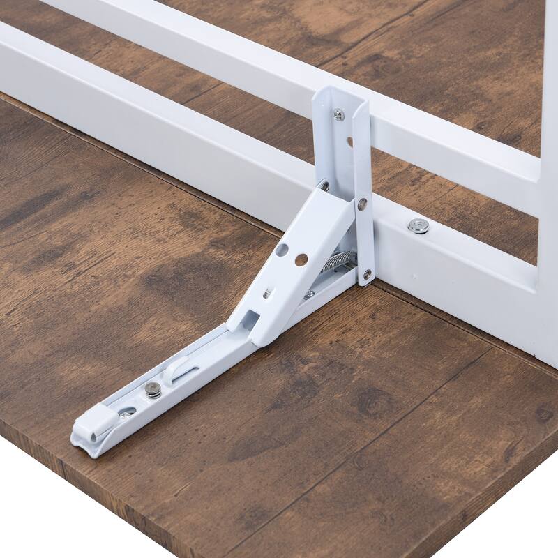 Farmhouse 5-piece Counter Height Drop Leaf Dining Table Set with Dining Chairs for 4, White Frame+ Rustic Brown Tabletop