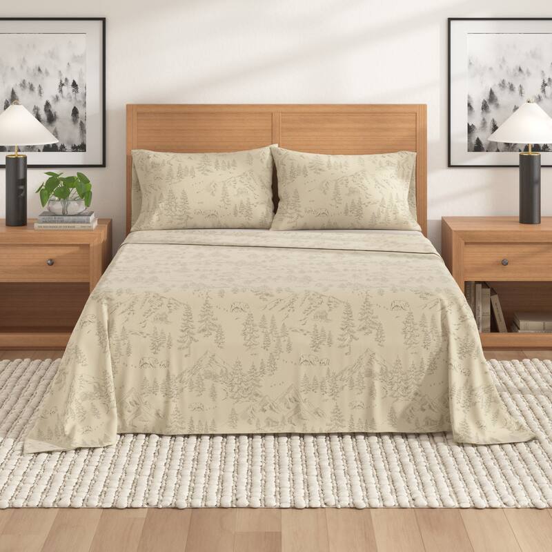Linery & Co. Turkish Cotton Double-Brushed Christmas Flannel Bed Sheet Set