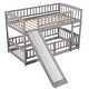 preview thumbnail 29 of 34, Twin Over Twin Wooden Bunk Bed,Low Bunk Bed with Built-In Ladders and Slides