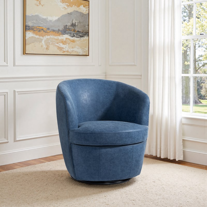 Modern Swivel Leather Accent Chair Upholstered Barrel Chair