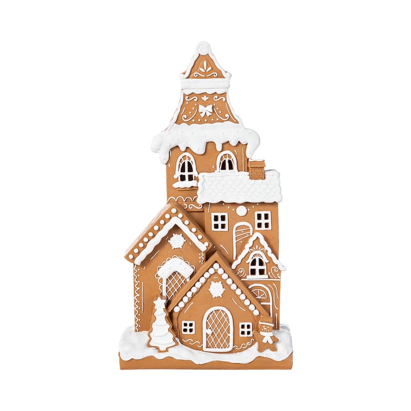 Glitzhome Lighted Christmas Gingerbread House Resin Village Xmas Table Decor Collectible Figurines