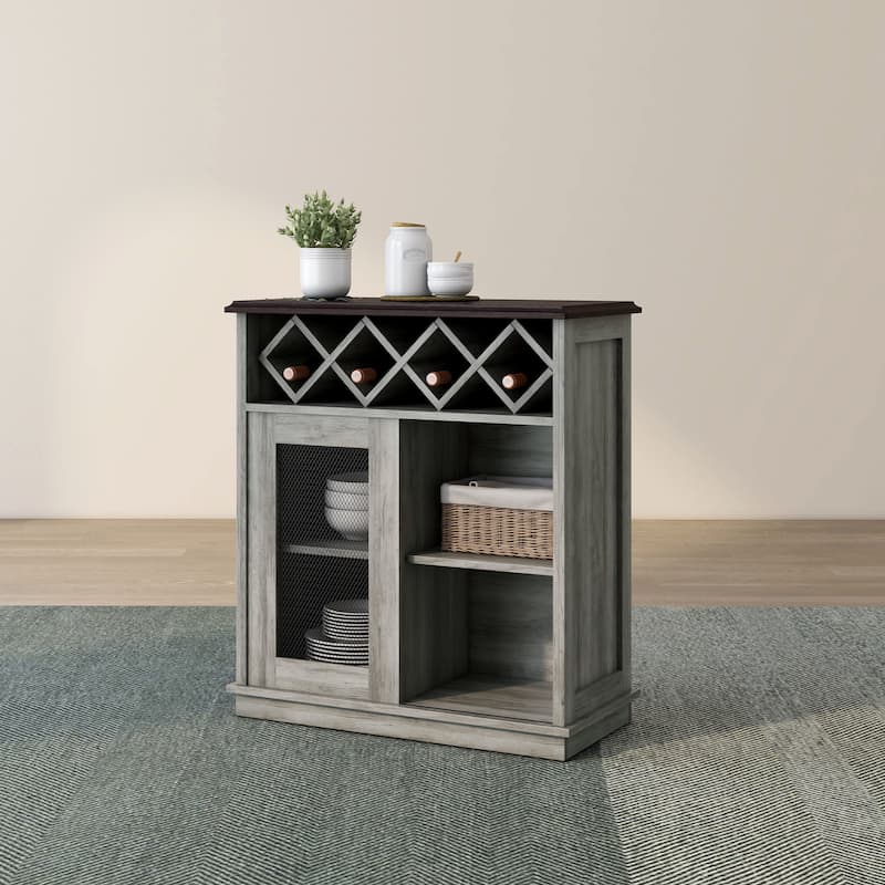 DH BASIC Farmhouse Four Shelf and Four Bottle Lattice-like Wine Buffet by Denhour