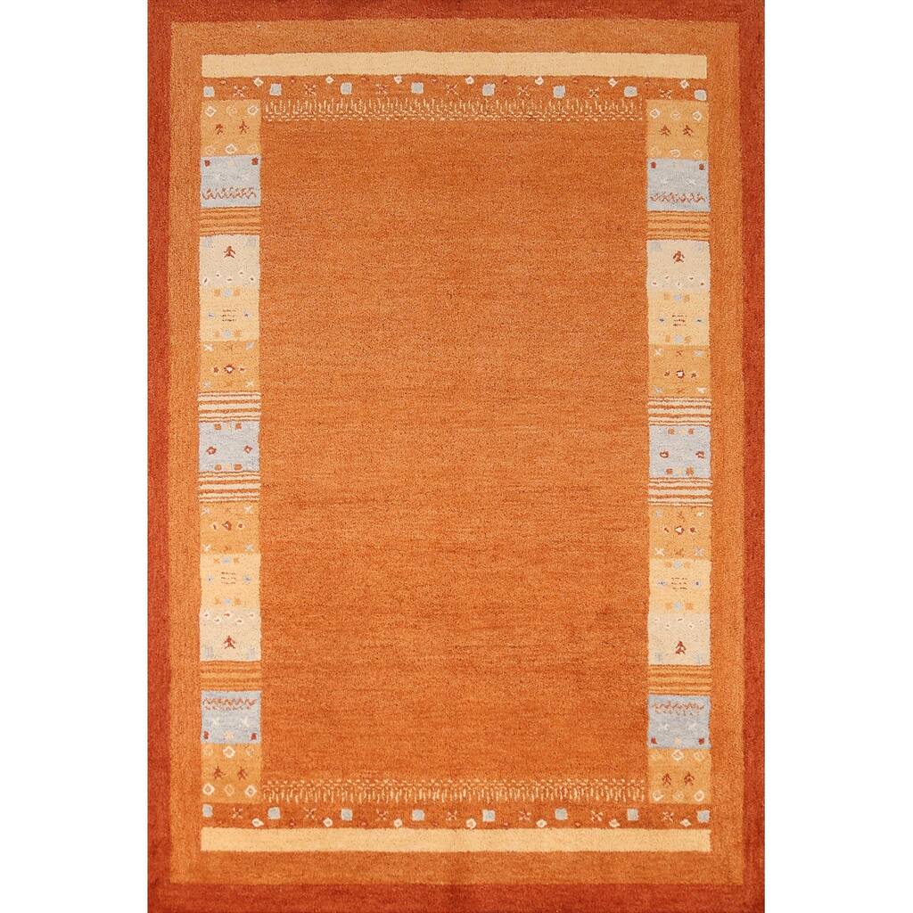 Orange Gabbeh Indian Area Rug Bedroom Hand-Tufted Wool Carpet - 5'3" x 7'7"