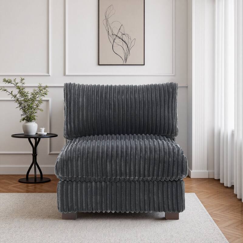 33" W Plush Corduroy Armless Chair Sectional Module with Pillows