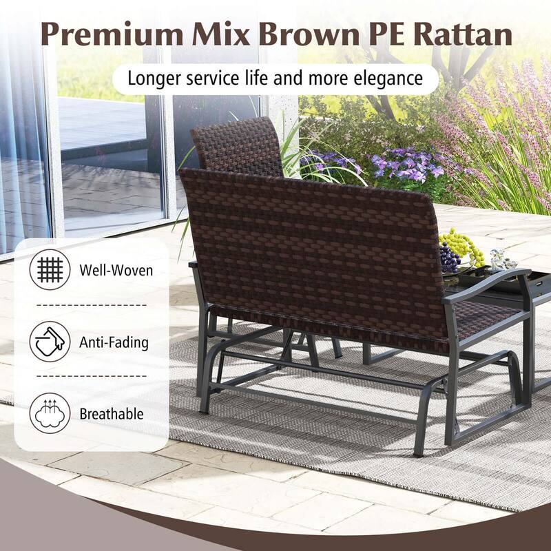 Costway 4 Piece Patio Gliding Set with Tempered Glass Coffee Table - See Details