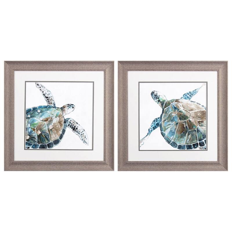 Neutral Sea Turtle S/2 Framed Art Under glass - 19 X 19 X 1