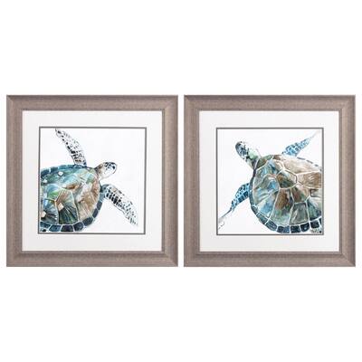 Neutral Sea Turtle S/2 Framed Art Under glass