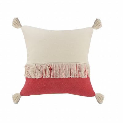 HomeRoots 20" X 20" Raspberry Red And Off-White 100% Cotton Zippered Pillow