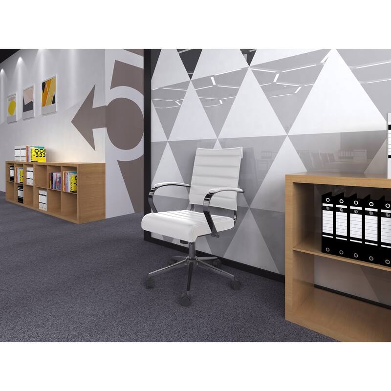 Modern Office Chair, Executive Mid-Back Conference Room Chair in PU Leather with Wheels and Arms