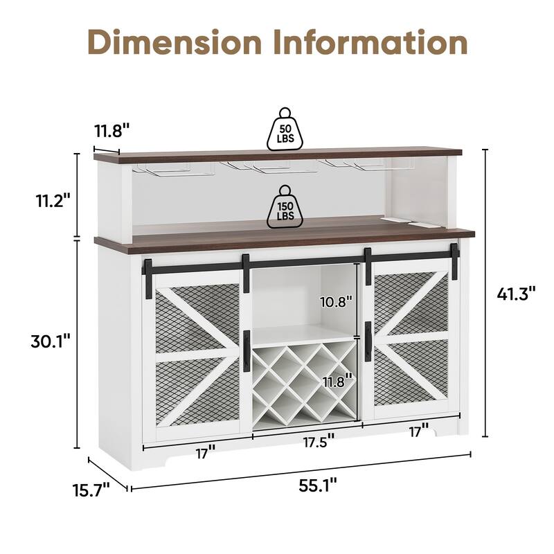 55" Kitchen Storage Buffet Cabinet w/RGB LED Lights