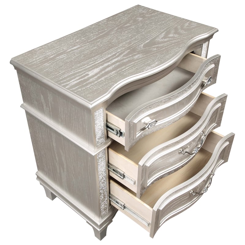 Evangeline 3-drawer Nightstand Silver Oak