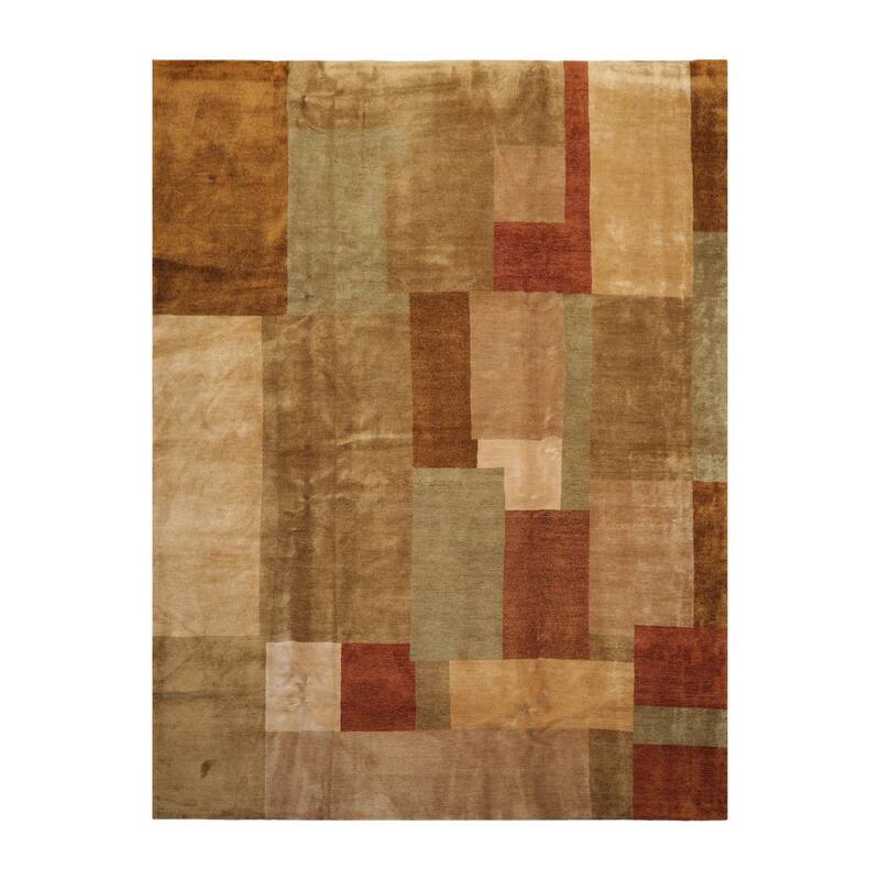 Hand Knotted Beige, Sage Tibetan 100% Wool Modern Oriental Area Rug - 9' x 12'
