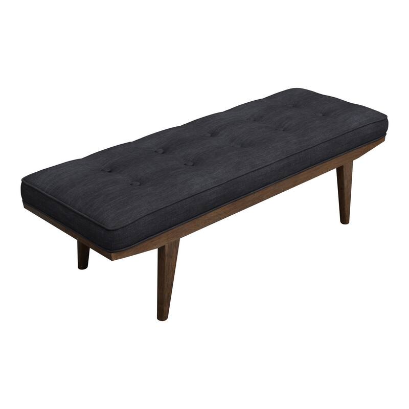 50 Inch Classic Bench, Button Tufted Taupe Fabric, Brown Wood Angled Legs
