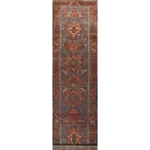 Vegetable Dye Heriz Serapi Persian Runner Rug Hand-knotted Wool Carpet - 3'2" x 13'10"