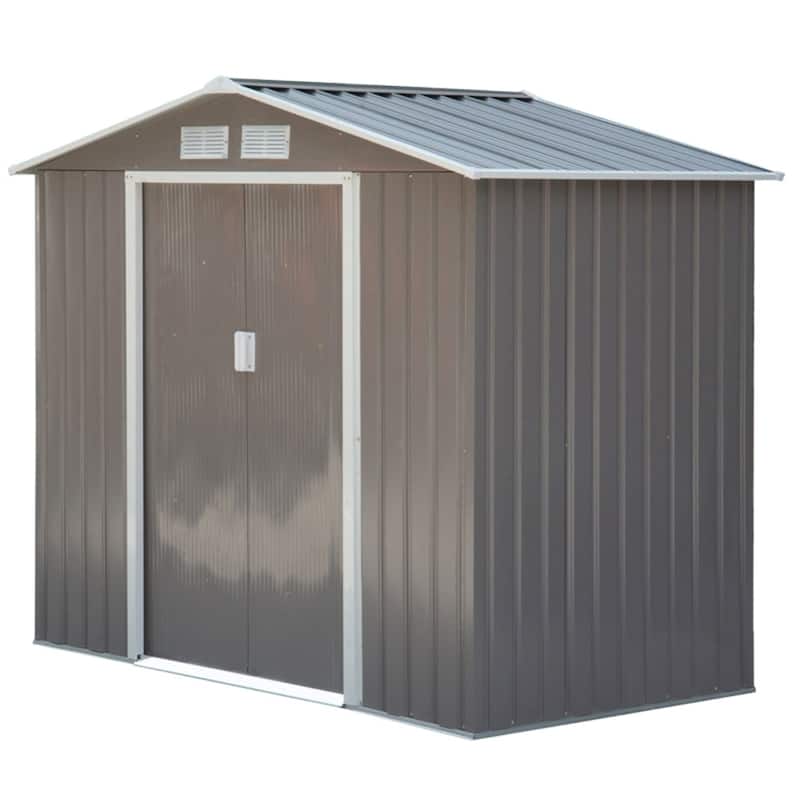 Galvanized Steel Garden Storage Shed with Vents Double Door - 84" L x 51.06" W x 73.2" H - Grey-White